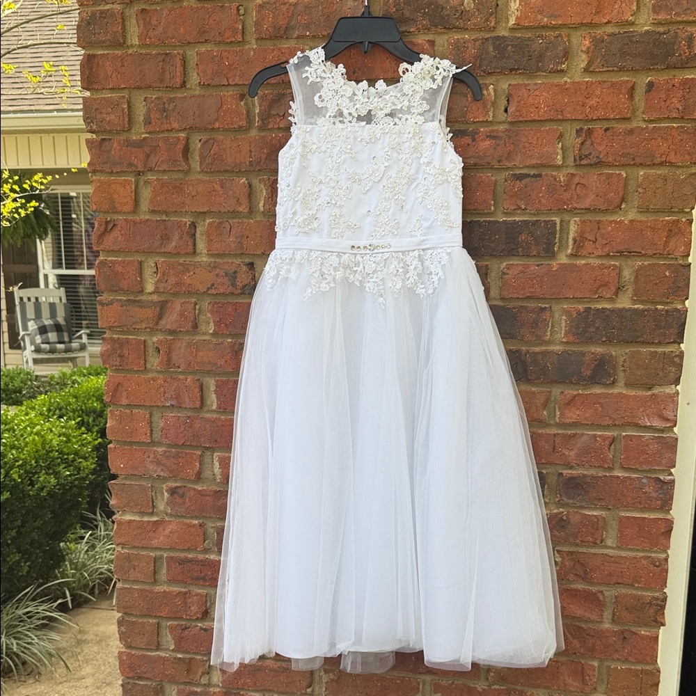 Communion Flower Girl White Lace Tulle Party Dress size 8